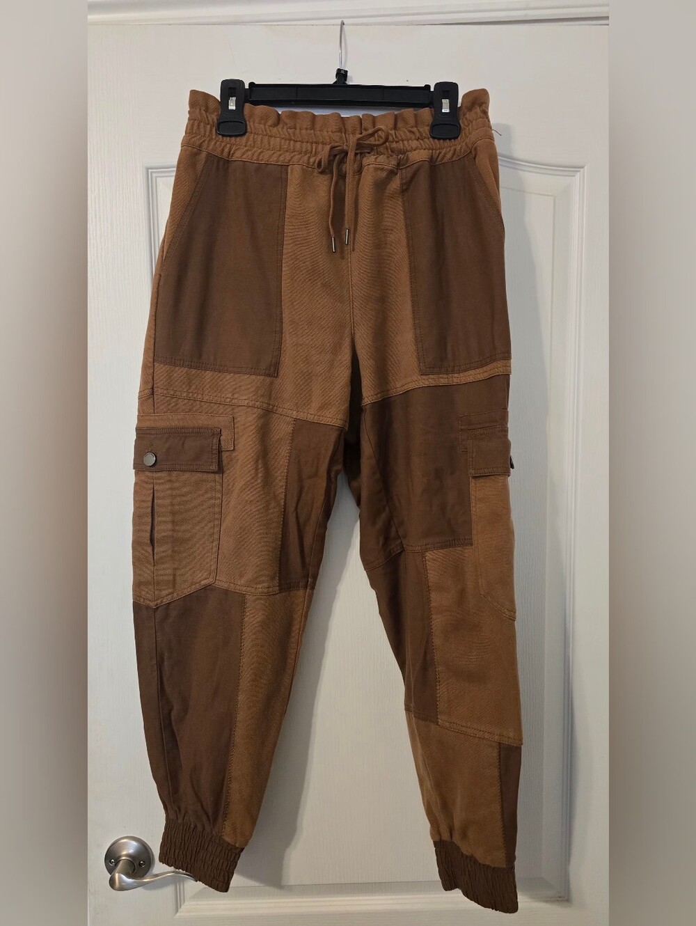 Alice + Olivia Brown Khaki Colorblock Drawstring Military Jogger Cargo Pants